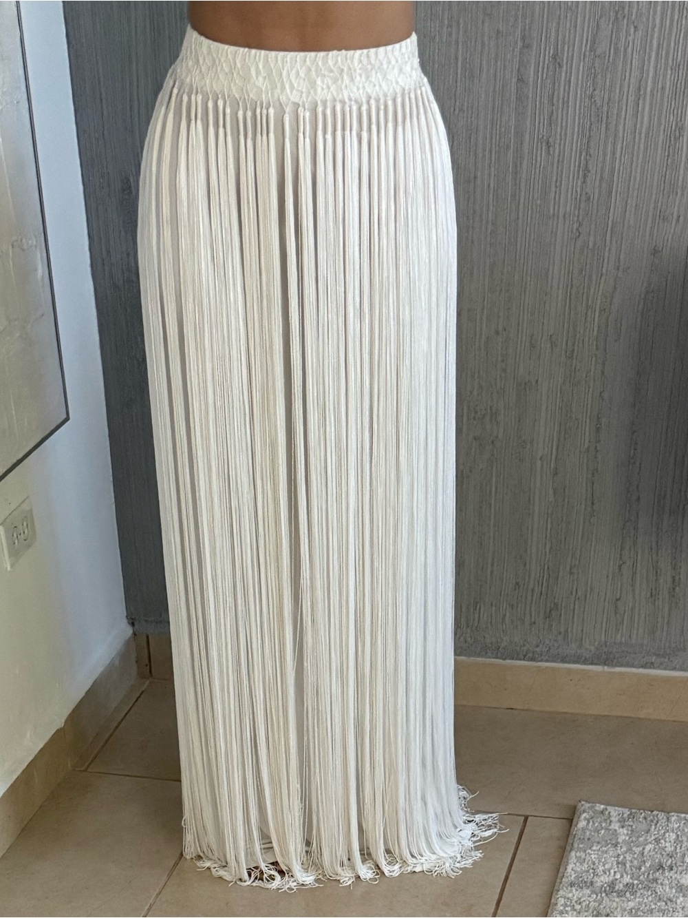 Opening Ceremony White Lora Fringe Max Skirt - Ivory Fringe Detail